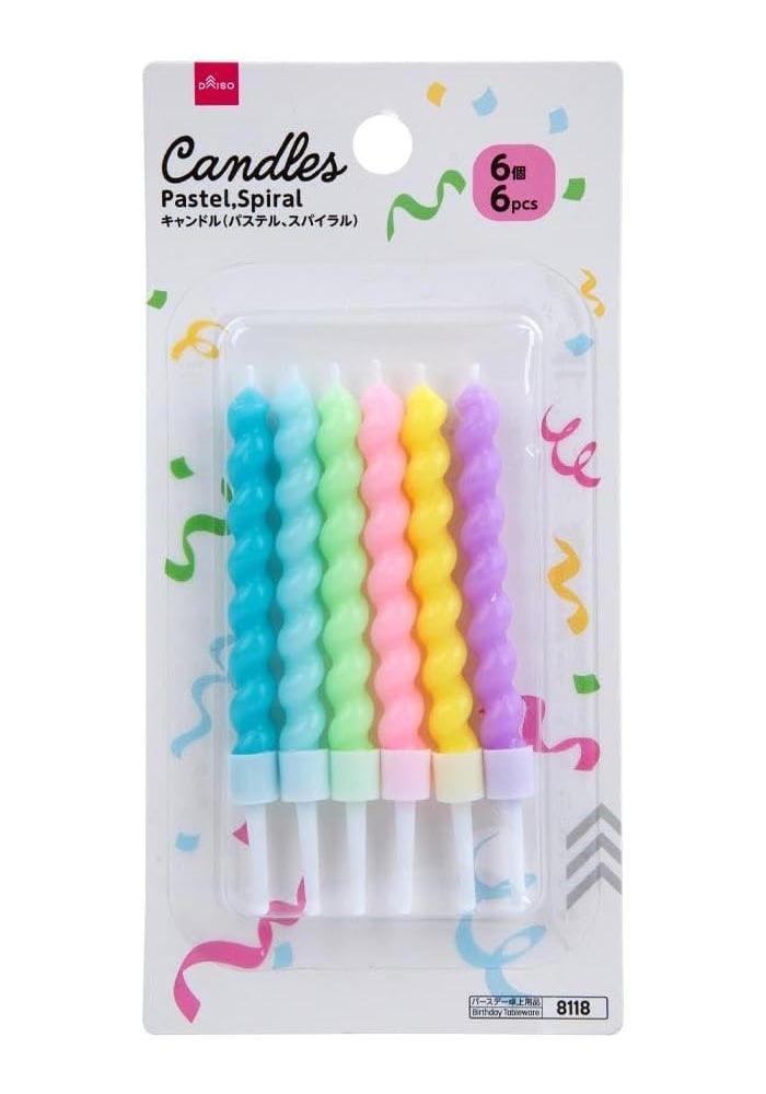 DAISO Multicolor Spiral Birthday Candles - 6 Pieces Pack - Image 1